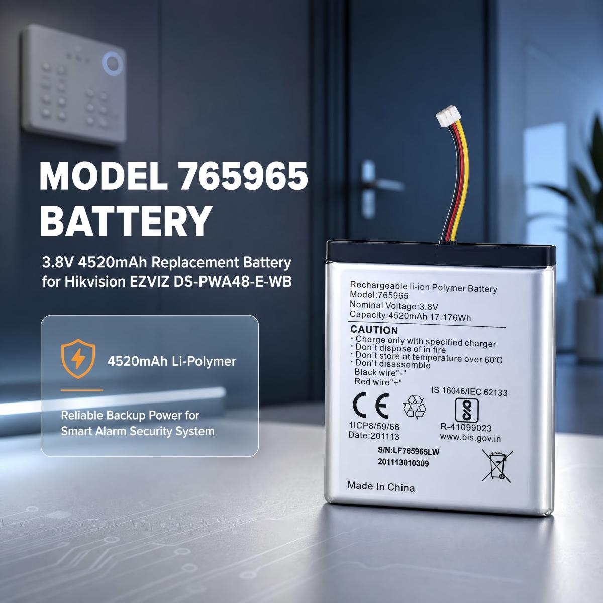 Home Security Battery Replacement - 765965 Batteria di ricambio Li-Polymer da