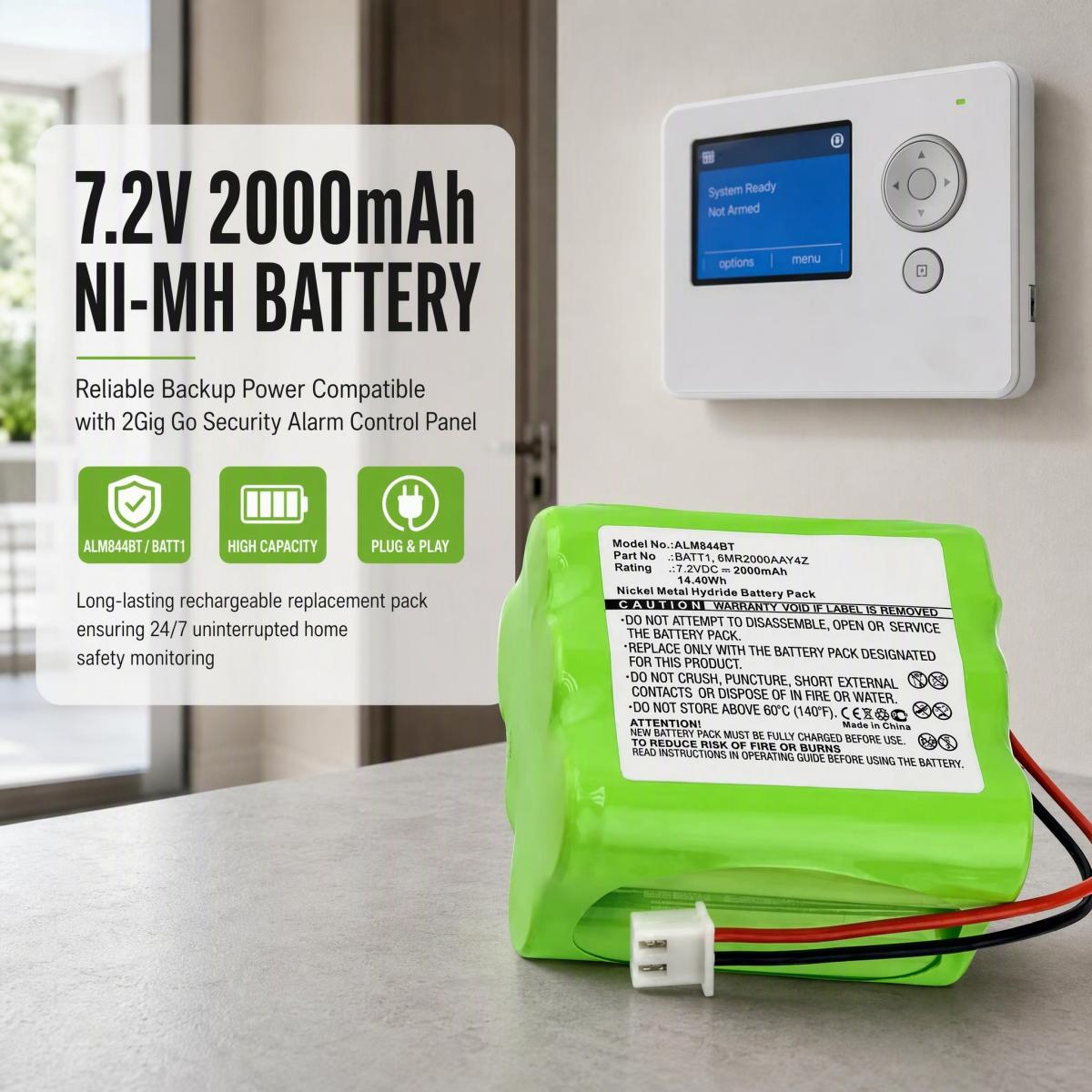 Home Security Battery Replacement - Batteria di ricambio ricaricabile Ni-MH ALM844BT